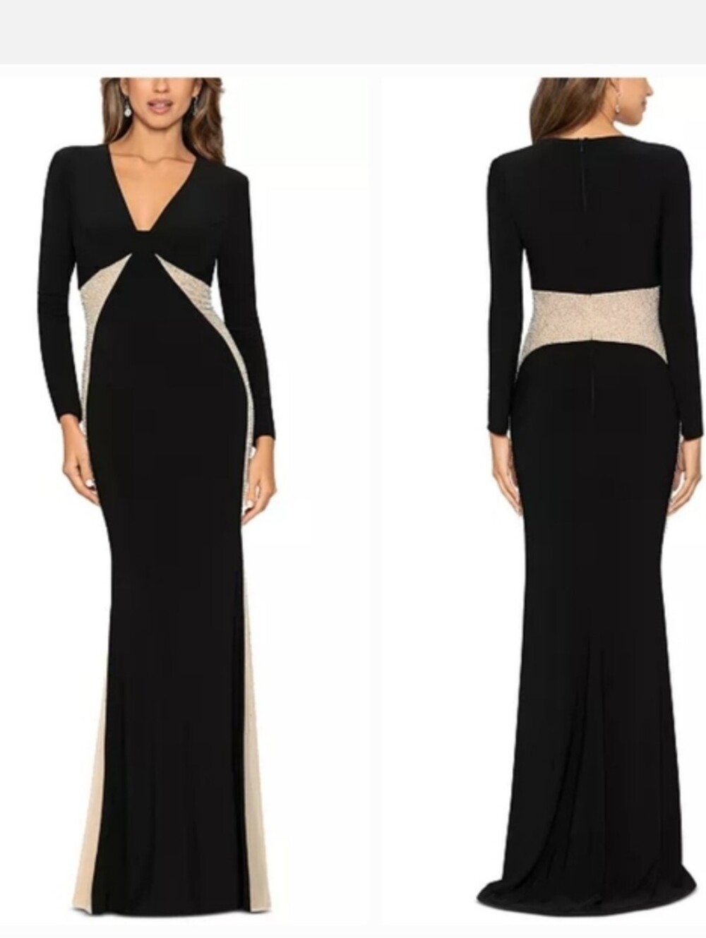NWT...New Xscape Women's V-Neck Embellished Contrast-Inset Gown. Size 4